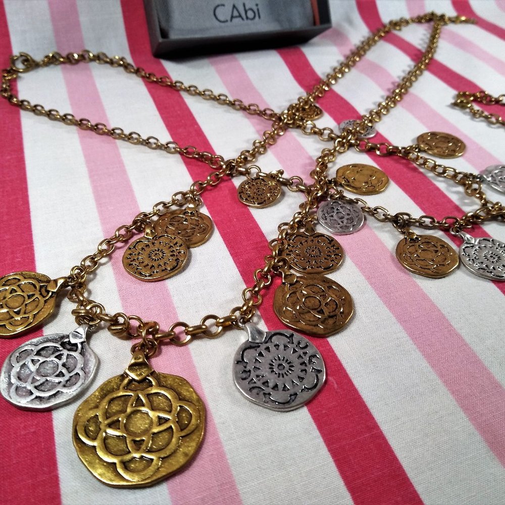 Stunning Vintage cabi Fall 2015 3pc Tile Coin Silver & Gold Necklace in Box! ♥ - Picture 3 of 15